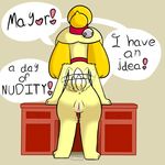  animal_crossing anthro anus bell butt canine collar desk dog dripping female isabelle_(animal_crossing) mammal nintendo piebunny pussy rear_view solo tailwag video_games wet 