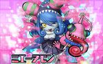  1girl bandai blue_hair breasts demon_girl digimon digimon_universe:_appli_monsters dress fangs female large_breasts long_hair mienumon monster_girl pointy_ears smile solo succubus wink yellow_eyes 