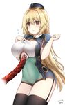  artist_name bangs blonde_hair blush breasts brown_eyes commentary covered_navel cowboy_shot cum cum_on_body cum_on_breasts cum_on_upper_body eyebrows_visible_through_hair flying_sweatdrops garrison_cap garter_straps granblue_fantasy hair_between_eyes hand_on_own_chest hands_up hat large_breasts linez long_hair miimu paizuri paizuri_under_clothes parted_lips shingeki_no_bahamut sidelocks signature simple_background solo tentacles thighhighs thighs underboob_cutout white_background 