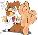 ! 2016 3_toes 4_fingers anthro barefoot big_feet breasts bubsy bubsy_(series) cat clothing crossgender english_text feet feline female foot_focus hi_res humanoid_feet makeup mammal mascara paws plantigrade shirt signature simple_background solo stitches text toes video_games white_background zp92 