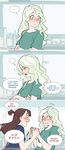  2girls 3koma ?? blush brown_hair comic crossed_arms diana_cavendish english flying_sweatdrops highres holding_hands kagari_atsuko little_witch_academia long_hair multiple_girls smile spoken_ellipsis sweatdrop ticcy watermark wavy_hair web_address yuri 