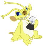  2017 3_toes 4_fingers alien alpha_channel antennae blue_eyes brown_nose colored_sketch disney experiment_(species) fur grin holding_object lilo_and_stitch plasma_globe signature simple_background sitting smile snafuangel solo sparky_(lilo_and_stitch) toes transparent_background yellow_fur 