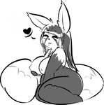  &lt;3 big_breasts big_tail breasts bunbunfluff eyes_closed female hair long_hair looking_at_viewer mammal monochrome nude red_panda rimi_(wittyusername) shortstack sitting slightly_chubby solo thick_thighs voluptuous 