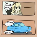  admiral_(kantai_collection) car comic commentary crown dress english ground_vehicle iam kantai_collection military military_uniform mini_crown motor_vehicle off-shoulder_dress off_shoulder reliant_robin uniform warspite_(kantai_collection) 