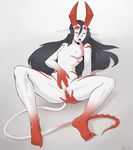  arbuzbudesh black_hair breasts demon eyes_closed female hair horn humanoid lady_wolf long_hair masturbation monster monster_girl_(genre) nipples nude open_mouth pointy_ears pussy simple_background small_breasts solo tongue tongue_out 