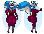  2017 anthro big_breasts big_butt blue_fur breasts butt clothing eyewear female footwear fur glasses gwen_mason hair high_heels huge_butt mammal multicolored_fur necktie norithics shoes skunk solo tail_binding thick_thighs two_tone_fur white_fur white_hair wide_hips 