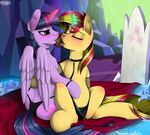  2017 blush clothing collar cutie_mark duo equestria_girls equine eyes_closed feathered_wings feathers female feral friendship_is_magic glowing hair hi_res horn inside leash mammal multicolored_hair my_little_pony open_mouth redvais sunset_shimmer_(eg) tongue tongue_out twilight_sparkle_(mlp) two_tone_hair underwear unicorn winged_unicorn wings 