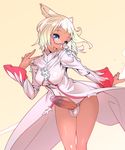  10s animal_ears blonde_hair blue_eyes breasts cat_ears final_fantasy final_fantasy_xiv futanari glasses looking_at_viewer miqo&#039;te panties penis smile solo solo_focus staff testicles tomoyuki_kotani uncensored white_mage white_panties 