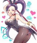  animal_ears bare_shoulders blush bracelet breasts bunny_ears bunnysuit choker cleavage dragon_quest dragon_quest_xi jewelry large_breasts long_hair martina_(dq11) nao_(necomugi) pantyhose ponytail purple_eyes purple_hair sleeveless solo staff thighhighs very_long_hair 