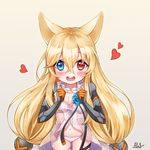  animal_ears blonde_hair blue_eyes blush breasts cleavage eyebrows_visible_through_hair g41_(girls_frontline) girls_frontline heart heterochromia large_breasts long_hair looking_at_viewer navel open_mouth panties pong_(vndn124) red_eyes smile solo underwear upper_body white_panties 