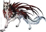  alpha_channel black_nose canine claws feathers feral fur hybrid mammal paws red_feathers simple_background solo standing tatchit transparent_background white_feathers white_fur yellow_eyes 