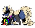  2017 all_fours alternate_color arcanine arcario bent_over blue_fur canine digital_media_(artwork) doggystyle duo eevee fak&eacute;mon fan_character female feral fluffy fluffy_tail from_behind_position fur hair hi_res hybrid looking_up lucario male male/female mammal multicolored_fur nintendo on_top open_mouth pok&eacute;mon raven_eevee raveneevee sex simple_background smile sweat video_games 