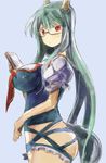  adapted_costume bespectacled book breasts ex-keine glasses green_hair horns kamishirasawa_keine large_breasts red_eyes tail touhou yohane 