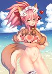  :d animal_ears areolae bangs beach bell bell_collar blush bow breast_press breasts cat_hair_ornament claws cloud cloudy_sky collar commentary_request cowboy_shot day eyebrows_visible_through_hair fang fate/grand_order fate_(series) fox_ears fox_tail groin hair_between_eyes hair_bow hair_ornament hair_ribbon half-closed_eyes hands_up heart heart-shaped_boob_challenge heart_hands huatu_jiang huge_breasts jingle_bell large_breasts leg_garter legs_apart long_hair looking_at_viewer maid_headdress navel nipples nude ocean open_mouth outdoors partial_commentary paws pink_hair puffy_nipples pussy red_bow red_collar red_ribbon ribbon simple_background skindentation sky smile solo sparkle standing stomach sweat tail tamamo_(fate)_(all) tamamo_cat_(fate) uncensored water water_drop yellow_eyes 