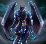  &gt;:) 2017 abs anthro arm_markings biceps black_skin blue_scales blue_skin claws cloud conditional_dnp digital_media_(artwork) digitigrade dragon duo featureless_crotch fog fur fur_markings furred_dragon glowing hands_on_hips horn leg_markings looking_at_viewer male markings membranous_wings muscular muscular_male nude outside pecs red_eyes reptile rubber scales scalie scar scratches shiny smile standing teryx_commodore triceps trunchbull white_markings white_scales white_skin wings yellow_eyes yellow_fur 