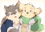  2017 anthro blush canine clothed clothing cusith dog fur kemono kinoko3331_(artist) male mammal moritaka scar scarf simple_background slightly_chubby tokyo_afterschool_summoners white_background 