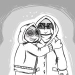  &lt;3 2018 anthro clothed clothing duo eyewear freckles hoodie hug inkyfrog leonardo_(tmnt) male michelangelo_(tmnt) mittens open_mouth open_smile partially_colored reptile scalie scarf shell smile sunglasses teenage_mutant_ninja_turtles turtle 