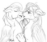  &lt;3 catnel cheek chimera female greyscale hybrid kissing male male/female marshall monochrome my_little_pony sheriff_marshall solana 