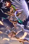  alternate_costume alternate_wings angel_wings backlighting bird blonde_hair breasts closed_eyes dove dress english feathered_wings feathers flying from_side glowing_feather hands_on_own_chest head_wreath headpiece highres laurel_crown liang_xing lips long_hair mechanical_halo mechanical_wings medium_breasts mercy_(overwatch) night night_sky nose overwatch pelvic_curtain red_lips short_sleeves sky solo spread_wings togass white_dress white_feathers white_wings winged_victory_mercy wings 