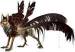  2014 alpha_channel ambiguous_gender avian black_nose blue_eyes brown_feathers brown_fur canine feathers feral fur hybrid mammal simple_background tatchit transparent_background white_fur 