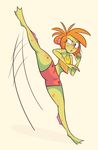  2016 action_pose clothing female freckles hair herny hi_res humanoid marine orange_hair priscilla_anchorstream shorts simple_background solo thick_thighs 