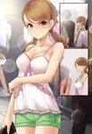  angry blush breasts brown_eyes brown_hair cellphone cleavage comic commentary_request dress drill_hair faceless highres houjou_karen idolmaster idolmaster_cinderella_girls kazu long_hair looking_at_viewer phone short_shorts shorts silent_comic smartphone solo_focus twin_drills twintails 