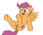  2017 cub digital_media_(artwork) equine feathered_wings feathers female feral friendship_is_magic fur hair horse mammal my_little_pony pegasus pokefound pony purple_hair pussy scootaloo_(mlp) solo spread_legs spreading wings young 