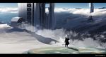  artist_name asuteroid bad_id bad_pixiv_id black_dress blue_sky building cloud commentary_request day dress fog from_behind highres iz_(asuteroid) letterboxed long_hair original scenery sky snow solo standing tower very_wide_shot 