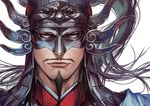  black_hair closed_mouth face facial_hair helmet kingdom long_hair looking_at_viewer male_focus mask mustache ousen_(kingdom) portrait solo white_background yona_(edenkasuga) 