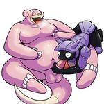  ambiguous_gender anthro balls blush duo erection eyes_closed fellatio male male/ambiguous nintendo nipple_pinch nude open_mouth oral overweight pinch pok&eacute;mon sex shellder simple_background slightly_chubby slowpoke smutty-smeargle tongue tongue_out video_games 