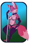  anthro breasts canine chest_tuft clothed clothing dancing digital_media_(artwork) female fox fur hair legwear mammal money navel nipples open_mouth pole pole_dancing raphfox smile solo standing stripper stripper_pole thong tuft underwear 