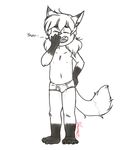  4_fingers 4_toes anthro briefs bulge canine clothing cub domzywomzy fox girly hair long_hair male mammal navel nipples open_mouth simple_background solo standing tears toes underwear yawn young 