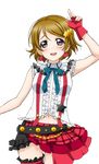  artist_request bangs bare_shoulders belt blush bokura_wa_ima_no_naka_de bow breasts brown_hair checkered earrings fingerless_gloves frills gloves hair_ornament jewelry koizumi_hanayo looking_at_viewer love_live! love_live!_school_idol_festival love_live!_school_idol_festival_after_school_activity love_live!_school_idol_project navel nervous_smile official_art open_mouth parted_bangs plaid puffy_short_sleeves puffy_sleeves purple_eyes raised_eyebrows short_hair short_sleeves skirt small_breasts smile solo star star_hair_ornament suspenders transparent_background 