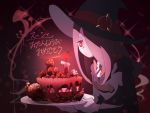  cake chihiri dark food hat hoodie little_witch_academia long_hair pink_hair red_eyes skull sucy_manbavaran witch witch_hat 