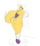  angrypotato96 anthro big_breasts big_butt breasts butt clothing digimon female footwear hand_on_butt high_heels huge_breasts looking_back mostly_nude nipples platform_footwear platform_heels renamon shoes sketch solo standing thick_thighs voluptuous 
