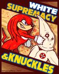  anthro clothed clothing echidna english_text gloves headgear humor kkk knuckles_the_echidna ku_klux_klan male mammal mask monotreme nightlinez nude punching sharp_teeth smile sonic_(series) spikes standing teeth text video_games 
