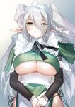  :3 boku_to_elf_maid_shimai_no_sanningurashi breasts cleavage closed_mouth elf eyebrows_visible_through_hair eyes_visible_through_hair frills green_eyes hair_over_one_eye hands_together large_breasts long_hair looking_at_viewer maid maid_headdress ogino_atsuki original panties pointy_ears side-tie_panties silver_hair solo thighs twintails underboob underwear upper_body very_long_hair 