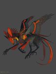 2015 ambiguous_gender canine claws feathered_wings feathers grey_background grey_feathers hybrid mammal orange_eyes simple_background tatchit wings 