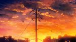  building city cloud cloudy_sky commentary_request dusk highres no_humans orange_(color) orange_sky original outdoors power_lines scenery sky sunset telephone_pole y_y_(ysk_ygc) 