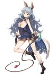  animal_ears arched_back ass ball blue_hair boots breasts brown_eyes brown_gloves bunny_ears capelet erune ferry_(granblue_fantasy) full_body gloves granblue_fantasy halterneck heijialan high-waist_skirt holding holding_weapon holding_whip long_hair looking_at_viewer medium_breasts sideboob simple_background skirt solo walking wavy_hair weapon whip 