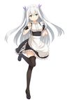  apron black_footwear black_legwear blue_eyes frills full_body heijialan long_hair looking_at_viewer maid maid_headdress mary_janes original shoes silver_hair smile solo standing standing_on_one_leg thighhighs two_side_up underbust very_long_hair zettai_ryouiki 