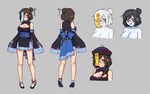  alternate_costume anklet blue_bow blue_skin bow character_sheet fangs glasses hair_bun hair_ornament hair_stick jewelry jiangshi mei_(overwatch) multiple_views overwatch red_eyes shoes terras 