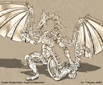  cybernetics cyborg detailed dragon female full_body machine metal monochrome robot ryoku7 