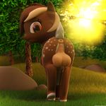  2017 3d_(artwork) animal_genitalia animal_penis anus balls cervine deer digital_media_(artwork) durpy337 equine_penis erection feral fur girly hair looking_at_viewer male mammal multicolored_hair my_little_pony outside penis short_tail solo 