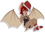  anthro antiroo bat bossy_the_bat brown_fur christmas clothed clothing cup female fur hair hat holidays legwear mammal open_mouth red_eyes red_hair socks solo wings 