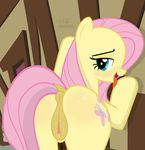  2017 anus bedroom_eyes blue_eyes blush butt clitoral_winking clitoris cutie_mark equine female feral fluttershy_(mlp) friendship_is_magic hair half-closed_eyes horse looking_at_viewer looking_back mammal my_little_pony pink_hair pony pussy seductive shutterflyeqd solo tongue tongue_out 