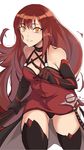  bad_id bad_pixiv_id bags_under_eyes bare_shoulders bingo black_legwear black_panties crimson_avenger_(elsword) elbow_gloves elesis_(elsword) elsword gloves halterneck holding holding_weapon long_hair looking_at_viewer orange_eyes panties parted_lips red_hair solo thighhighs underwear very_long_hair weapon 