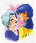  1boy 1girl dated four_murasame gundam kamille_bidan kitazume_hiroyuki official_art short_hair simple_background smile zeta_gundam 