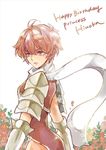  armor brown_eyes brown_hair english fire_emblem fire_emblem_if floral_background hinoka_(fire_emblem_if) looking_at_viewer renkonmatsuri scarf simple_background solo 