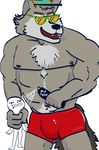  2017 anthro bulge canine chest_tuft clothed clothing drooling eyewear hat male mammal mascot muscular muscular_male old_spice saliva sunglasses topless tuft underwear whiteykid wolf wolfthorn_(old_spice) 